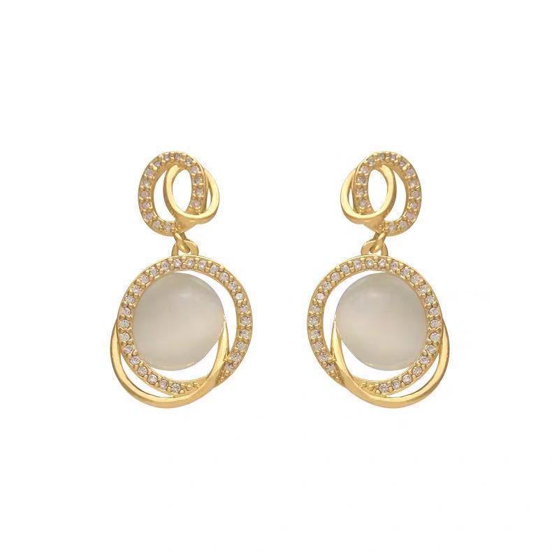 Dames Oorbellen – 925 Zilver – Geometrisch Opaal Design