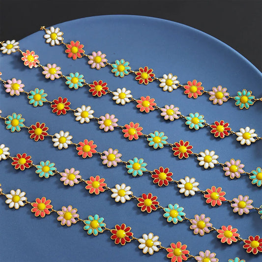 Titaniumstalen Ketting met Emaille Bloem – Elegant & Duurzaam