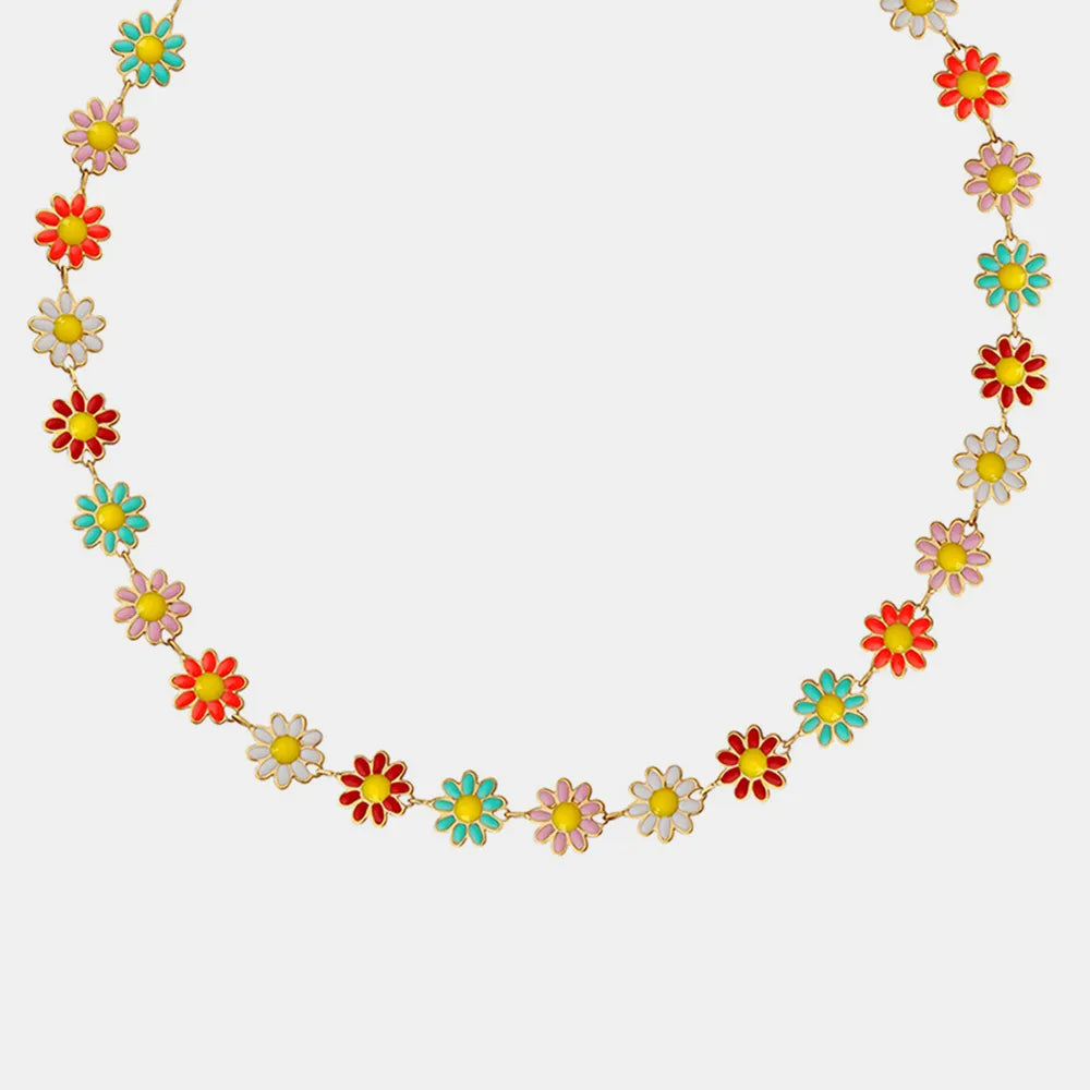 Titaniumstalen Ketting met Emaille Bloem – Elegant & Duurzaam