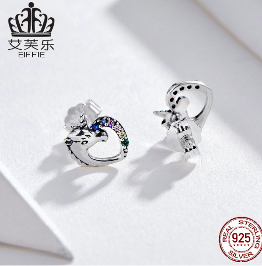 Kinder Oorbellen – 925 Zilver – Eenhoorn met Zirkoon