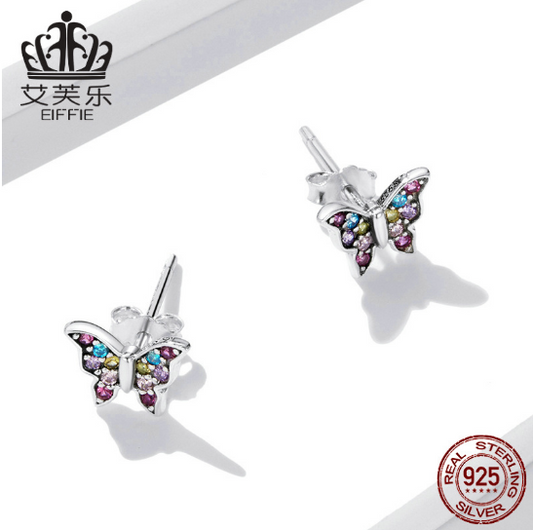 Sterling Silver Butterfly Oorbellen met Zirkoon