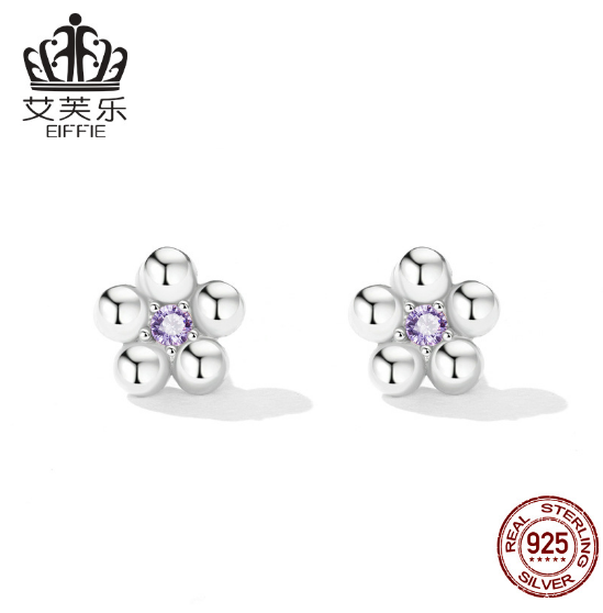 Kinderbloem Oorbellen – Zilver met Paarse Zirkoon