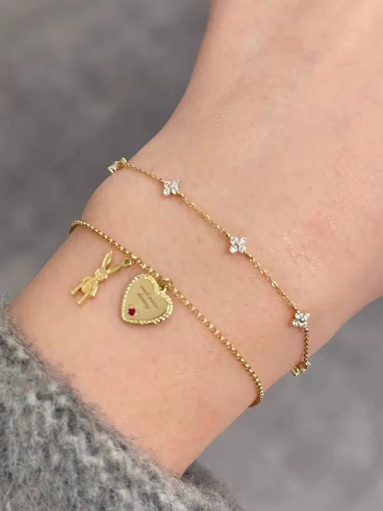 925 Sterling Zilveren Armband – Vijf Bloemen met Zirkoon – Goud/Zilver – Dames Sieraad