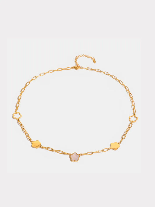 Roestvrijstalen Ketting met Witte Parelmoer Bloem – Elegant & Tijdloos