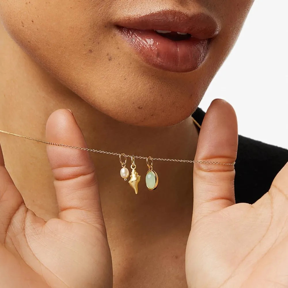 Damesketting – 14K Verguld – Conch Hanger met Natuursteen