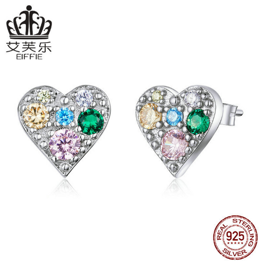 Kinder Oorbellen – 925 Zilver – Hartvorm met Kleurrijke Zirkoon