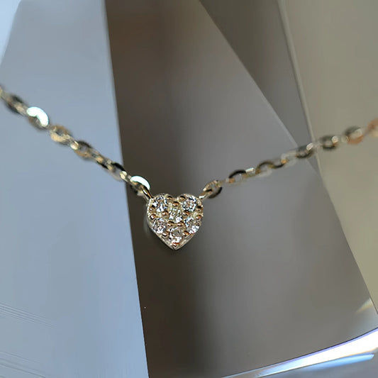 S925 Zilveren Ketting – 14K Verguld Mini Hart met Diamantaccenten