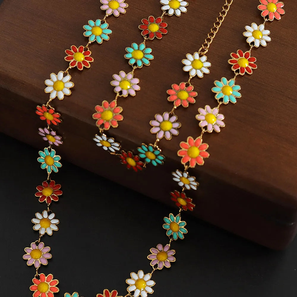 Titaniumstalen Ketting met Emaille Bloem – Elegant & Duurzaam