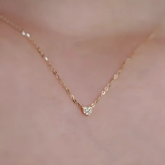 S925 Zilveren Ketting – 14K Verguld Mini Hart met Diamantaccenten