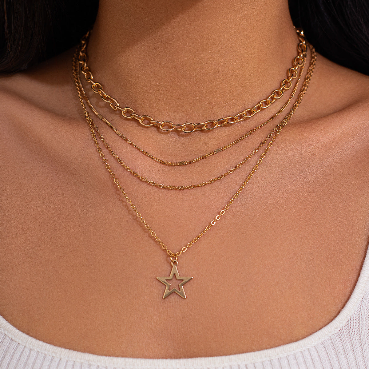 Gepersonaliseerde Pentagram Ketting – Alloy Collier – Sweet & Cool Layered Style