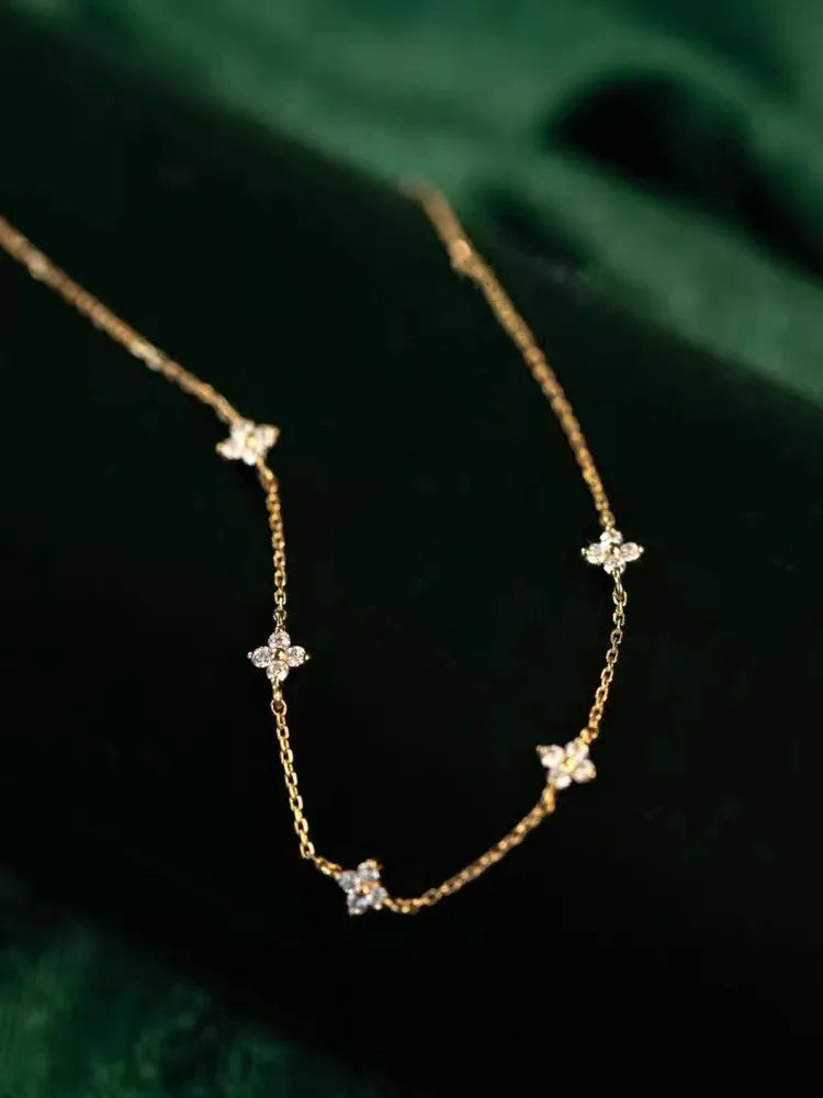 925 Sterling Zilveren Armband – Vijf Bloemen met Zirkoon – Goud/Zilver – Dames Sieraad