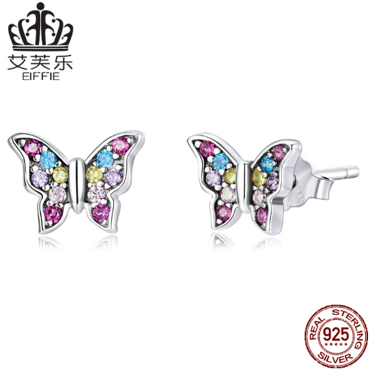 Sterling Silver Butterfly Oorbellen met Zirkoon