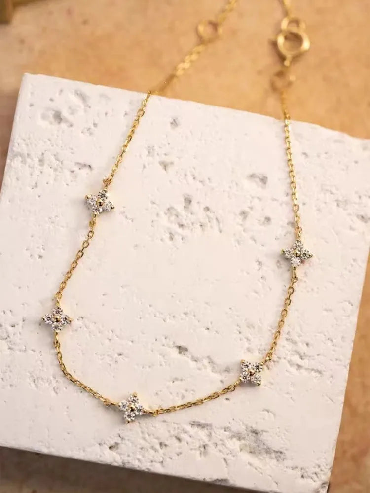 925 Sterling Zilveren Armband – Vijf Bloemen met Zirkoon – Goud/Zilver – Dames Sieraad