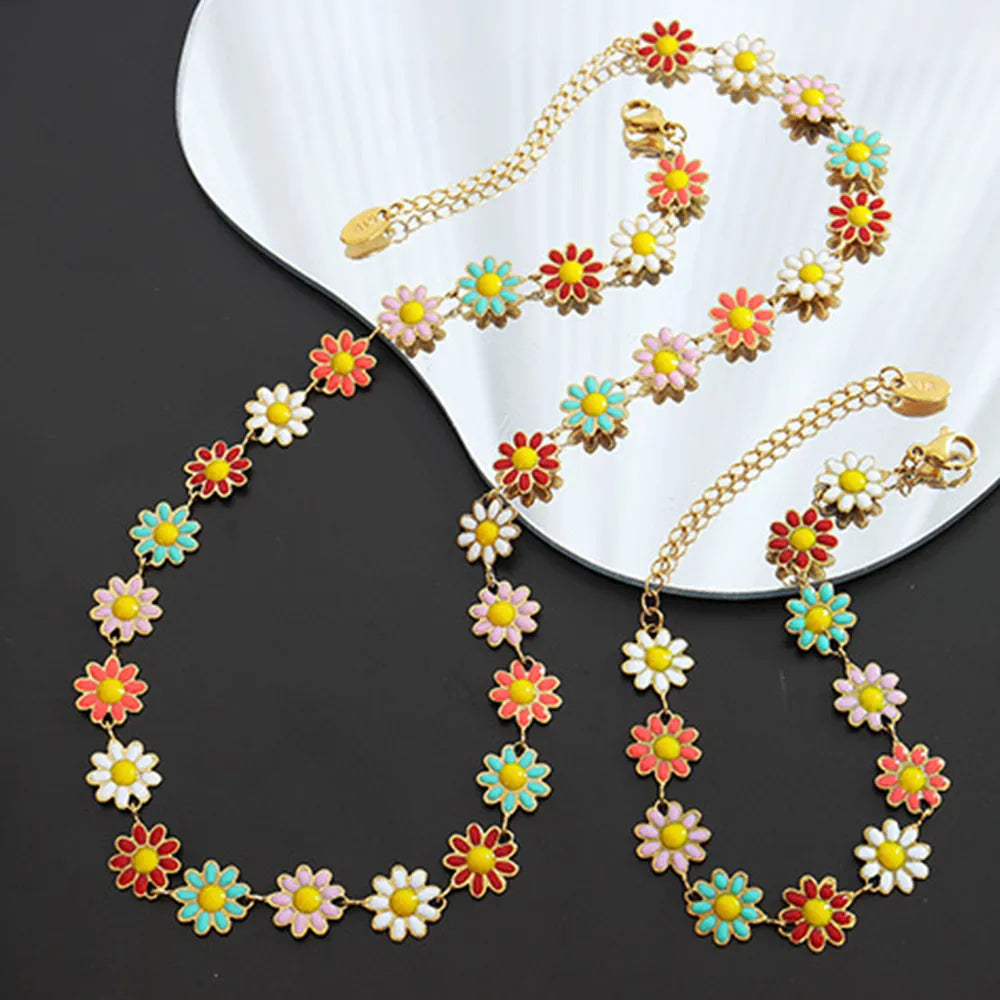 Titaniumstalen Ketting met Emaille Bloem – Elegant & Duurzaam